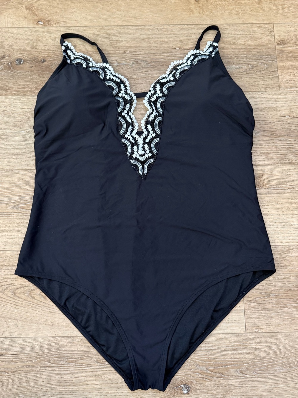 Black Lace-Trim One-Piece Swimsuit - Women Swim